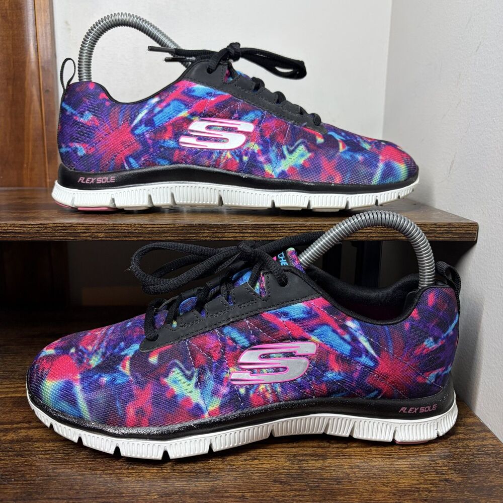 Skechers Flex Appeal 12447 BKMT Multicolor Memory Foam Walking Shoes Womens 8
